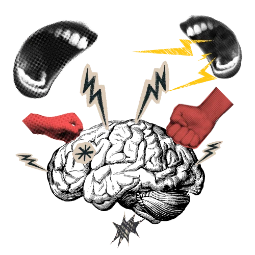 Illustration of an adult shouting over a child