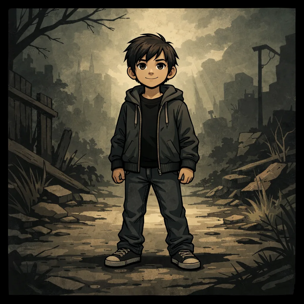 A calm, grounded child standing comfortably in a balanced environment, representing emotional regulation and adaptability